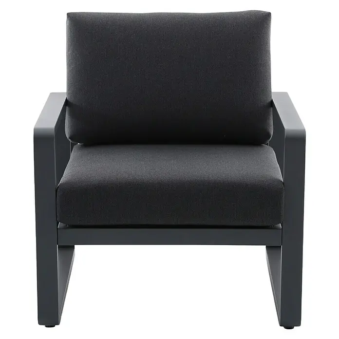 Sunfun Maja Loungesessel - B x T x H: 76 x 76 x 74,5 cm, Aluminium, Olefin, Night-Grey - Ein stilvoller grauer Sessel mit bequemen Kissen, perfekt für entspannte Stunden im Freien oder im Wohnzimmer.