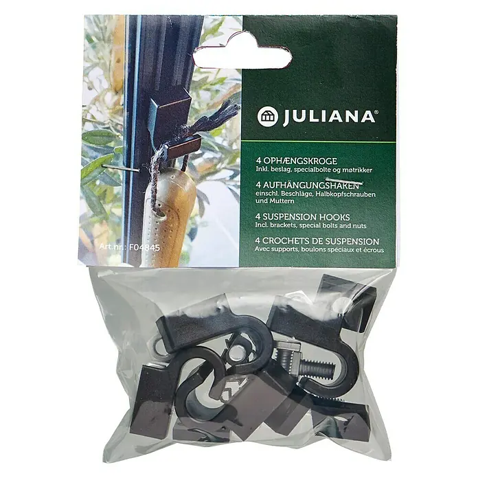 Juliana Haken - Passend für: Juliana & Halls Gewächshäuser, 4 Stk. - Eine Packung Juliana Aufhängehaken, inklusive Halterungen, Spezialschrauben und Muttern für sichere Befestigung.