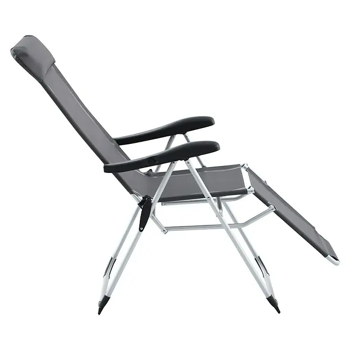 Sunfun Campingstuhl mit Kopfkissen - B x T x H: 57 x 80 x 118 cm, Night-Grey, Aluminium, Textilene - Grauer Relaxsessel mit verstellbarer Rückenlehne für entspannte Stunden im Garten oder auf der Terrasse.