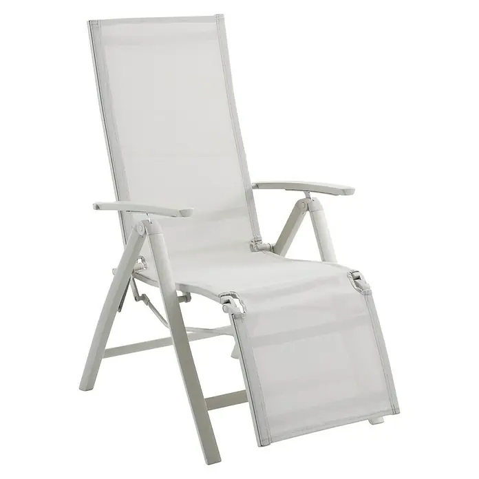 Sunfun Maja Garten-Liegestuhl - Aluminium, Textil, Rückenlehne verstellbar, Light-Greige, B x T x H: 61 x 69 x 111 cm - Eine weiße Gartenliege mit verstellbarer Rückenlehne und Fußstütze, ideal zum Entspannen im Freien.