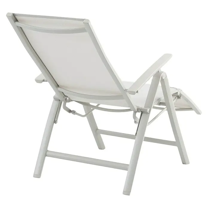 Sunfun Maja Garten-Liegestuhl - Aluminium, Textil, Rückenlehne verstellbar, Light-Greige, B x T x H: 61 x 69 x 111 cm - Ein weißer Klappstuhl mit Netzbespannung, ideal für Garten oder Terrasse. Praktisch verstaubar dank Klappfunktion.
