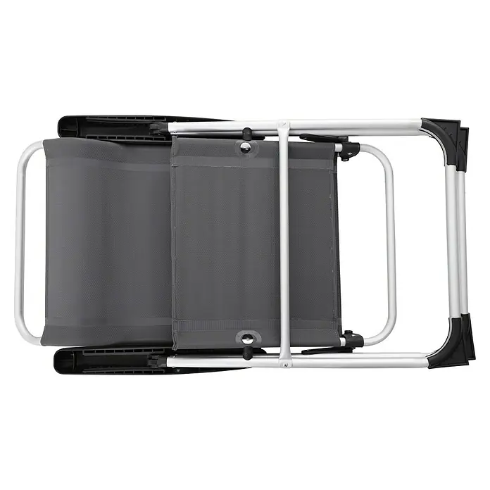 Sunfun Campingstuhl - B x T x H: 56 x 70,5 x 108 cm, Night-Grey, Aluminium, Textilene - Ein zusammengeklappter, grauer Handwagen mit silbernem Rahmen. Ideal für den Transport von Gegenständen.