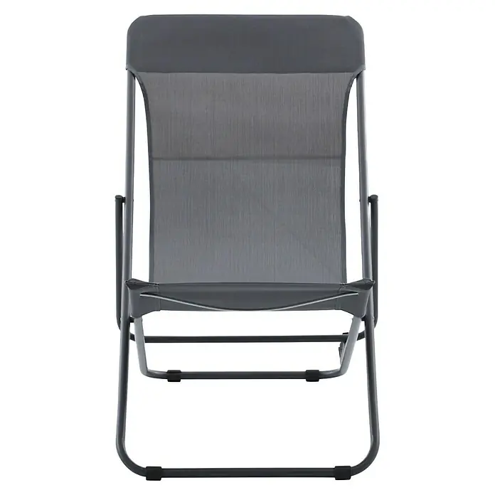 Sunfun Strandstuhl - B x T x H: 60 x 77 x 89 cm, Stahl, Textil, Night-Grey - Bild eines grauen Klappstuhls mit Metallgestell und Stoffbezug.