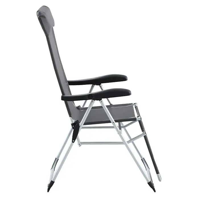 Sunfun Campingstuhl mit Kopfkissen - B x T x H: 57 x 80 x 118 cm, Night-Grey, Aluminium, Textilene - Grauer Campingstuhl mit Armlehnen, ideal für Outdoor-Aktivitäten und entspannte Momente im Garten.