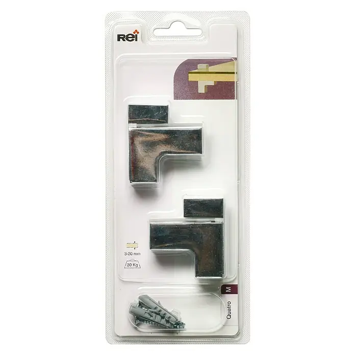 Rei Soporte de pared para estantes 2444 - Carga soportada: 20 kg, Apto para: Estantes, Cromo, 2 ud. - Embalaje con dos escuadras plateadas REI para montar estantes, incluyendo material de montaje. Ideal para estanterías.