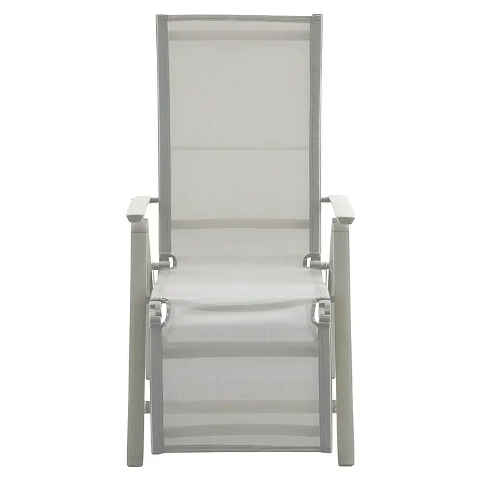 Sunfun Maja Garten-Liegestuhl - Aluminium, Textil, Rückenlehne verstellbar, Light-Greige, B x T x H: 61 x 69 x 111 cm - Der elegante, graue Liegestuhl mit Armlehnen lädt zum Verweilen ein. Das feine Netzgewebe sorgt für Komfort und Luftzirkulation.