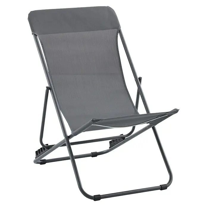 Sunfun Strandstuhl - B x T x H: 60 x 77 x 89 cm, Stahl, Textil, Night-Grey - Abgebildeter grauer Klappstuhl. Der Stuhl hat einen Stoffbezug und ein leichtes Gestell, ideal für Camping und Freizeitaktivitäten.