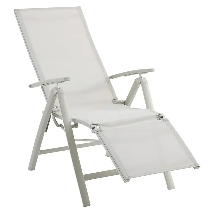 Sunfun Maja Garten-Liegestuhl - Aluminium, Textil, Rückenlehne verstellbar, Light-Greige, B x T x H: 61 x 69 x 111 cm - Weißer Liegestuhl mit verstellbarer Rückenlehne und Fußstütze für den Garten oder die Terrasse. Für entspannte Stunden im Freien.