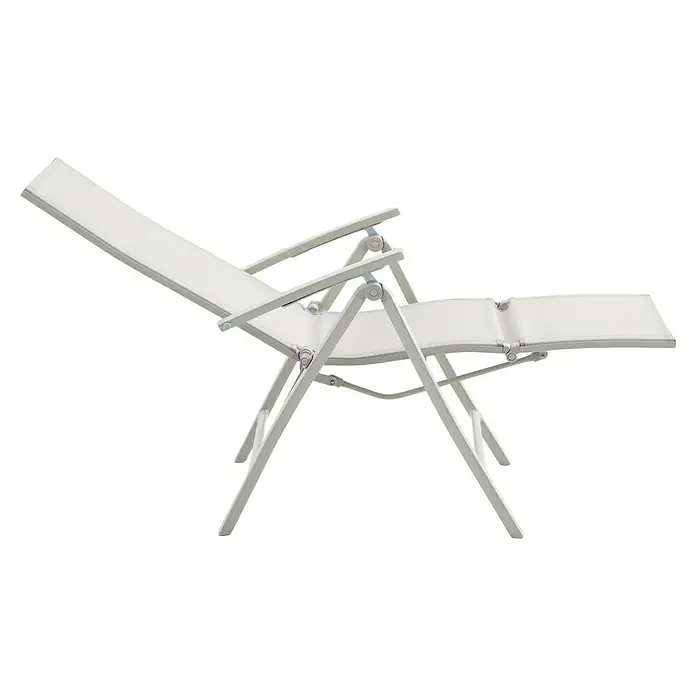 Sunfun Maja Garten-Liegestuhl - Aluminium, Textil, Rückenlehne verstellbar, Light-Greige, B x T x H: 61 x 69 x 111 cm - Aufnahme eines weißen verstellbaren Liegestuhls für den Außenbereich.