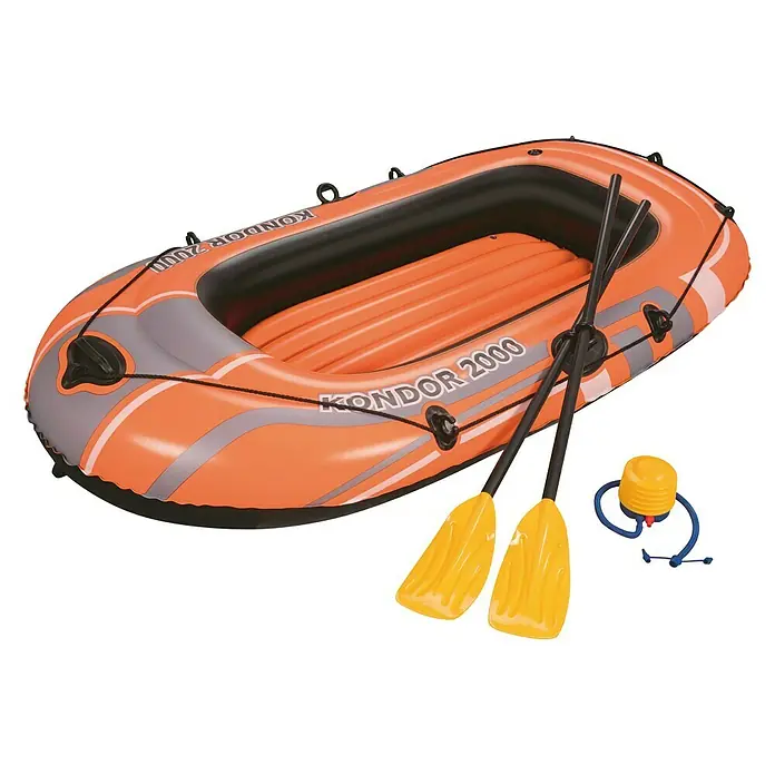 Bestway Hydro Force Lancha neumática Kondor 2000-61062 - L x An x Al: 1,88 m x 98 cm x 30 cm, Capacidad de carga: 120 kg, Naranja/Negro - Bote inflable Kondor 2000 con remos y bomba de aire para actividades acuáticas recreativas.