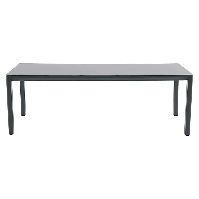 Sunfun Maja Gartentisch - L x B x H: 220 x 90 x 74 cm, Aluminium, Glas, Night-Grey - Eine moderne graue Esstisch mit Glasplatte. Das schlichte Design und die klaren Linien passen perfekt in jeden Essbereich.