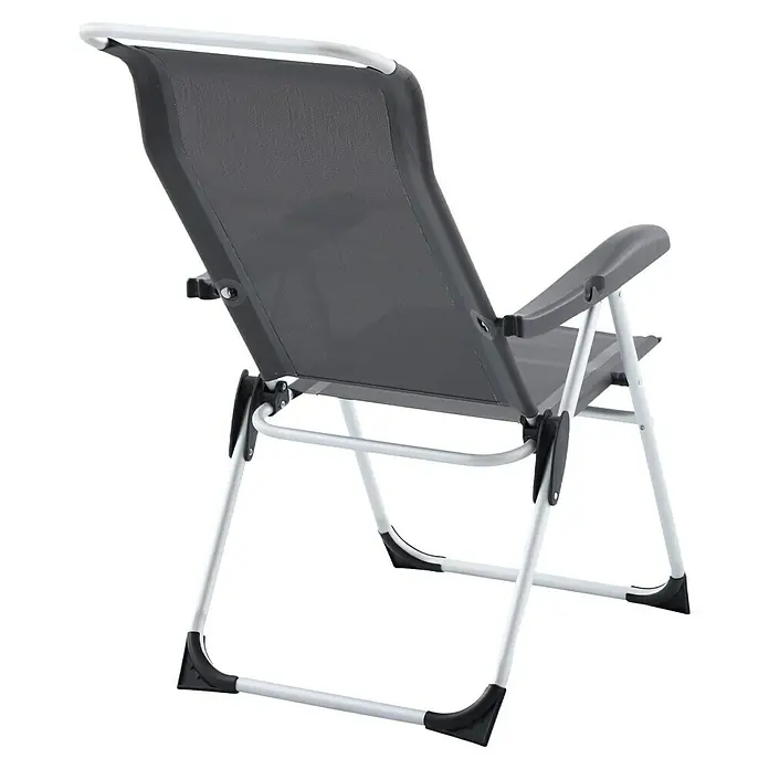 Sunfun Campingstuhl - B x T x H: 56 x 70,5 x 108 cm, Night-Grey, Aluminium, Textilene - Grauer Campingstuhl mit Armlehnen und silbernem Gestell, ideal für Outdoor-Aktivitäten und entspannte Momente in der Natur.