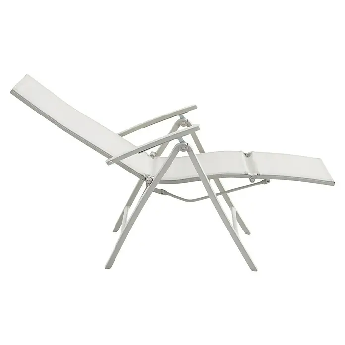 Sunfun Maja Garten-Liegestuhl - Aluminium, Textil, Rückenlehne verstellbar, Light-Greige, B x T x H: 61 x 69 x 111 cm - Bild eines weißen verstellbaren Liegestuhls mit Aluminiumrahmen, perfekt für den Garten oder die Terrasse. Das ideale Möbelstück zum Entspannen im Freien.
