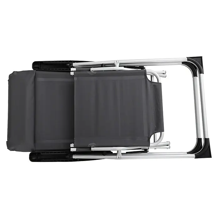 Sunfun Campingstuhl mit Kopfkissen - B x T x H: 57 x 80 x 118 cm, Night-Grey, Aluminium, Textilene - Zusammengeklappter grauer Campingstuhl mit silbernem Rahmen. Kompakt und leicht verstaubar, ideal für unterwegs.