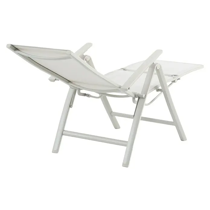 Sunfun Maja Garten-Liegestuhl - Aluminium, Textil, Rückenlehne verstellbar, Light-Greige, B x T x H: 61 x 69 x 111 cm - Das Bild zeigt eine weiße, verstellbare Sonnenliege aus Stoff und Metall, ideal für Garten oder Terrasse, mit verstellbarer Rückenlehne für optimalen Komfort.