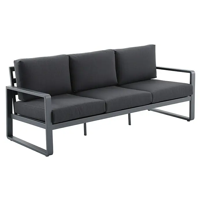 Sunfun Maja Loungemöbel-Set - 7 -tlg., Aluminium, Stahl, Olefin, Tisch höhenverstellbar, Night-Grey - Graues Sofa mit drei Sitzen und modernem Metallrahmen, ideal für stilvolle Wohnbereiche und komfortables Sitzen.