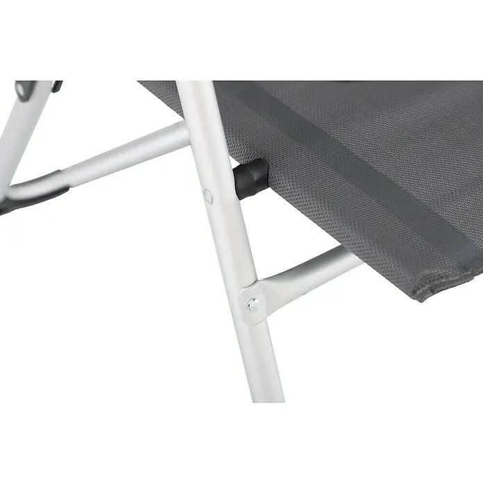Sunfun Campingstuhl - B x T x H: 56 x 70,5 x 108 cm, Night-Grey, Aluminium, Textilene - Detailansicht eines Campingstuhls mit silbernem Gestell und grauem Sitzbezug. Ideal für Outdoor-Aktivitäten und Campingausflüge.