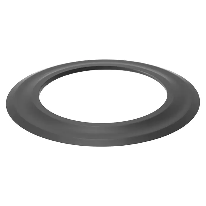Ofenrohrrosette - Durchmesser: 150 mm, Dunkelgrau - Nahaufnahme eines grauen, elliptischen Oakley-Brillenrings, der das minimalistische Design und die Qualität der Marke hervorhebt.