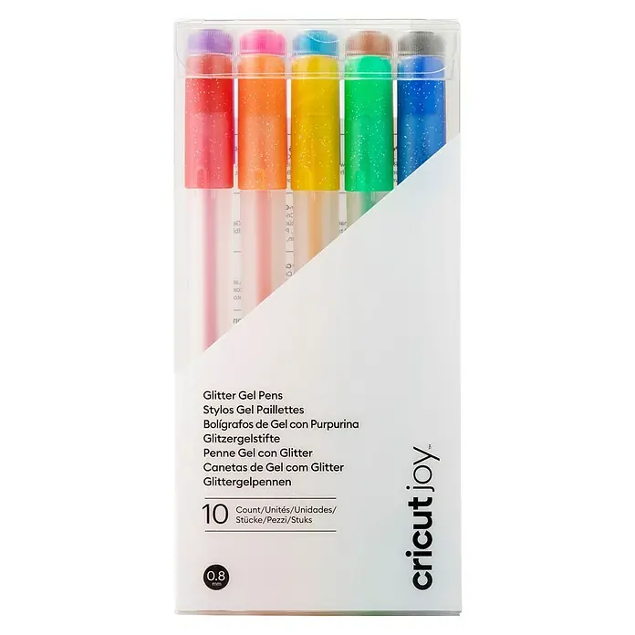 Cricut Joy Gelroller-Set Glitzergelstifte - 10 -tlg., Mehrfarbig, Strichstärke: 0,8 mm, Glitzernd - Glitzergelstifte von Cricut Joy, 10 Stück in verschiedenen Farben für kreative Projekte mit funkelnden Effekten.
