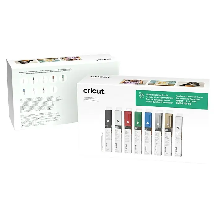 Cricut Vinylfolie Materials Starter Bundle - 9 -tlg., Bunt - Cricut Materialien Starter Bundle: Eine Sammlung von verschiedenen Cricut Smart Vinyl Rollen und Werkzeugen für kreative DIY-Projekte.