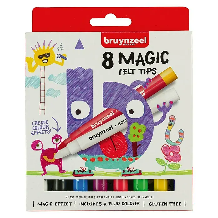 Talens Bruynzeel Set de marcadores de efecto lacado Felt tips - 8 ud., Multicolor - Un paquete de rotuladores Bruynzeel 8 Magic, ideal para crear efectos de color y sin gluten.