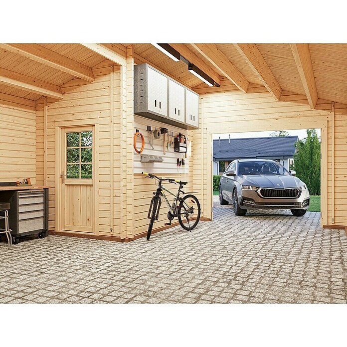 Palmako Garaje Roger con puerta abatible (Medidas ext. (An x Pr): 564 x 601 cm, Madera, Natural, 27,1 m²) | BAUHAUS