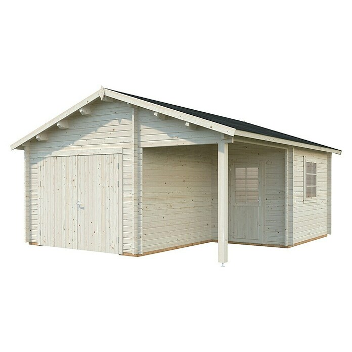 Palmako Garaje Roger con puerta abatible (Medidas ext. (An x Pr): 564 x 601 cm, Madera, Natural, 27,1 m²) | BAUHAUS