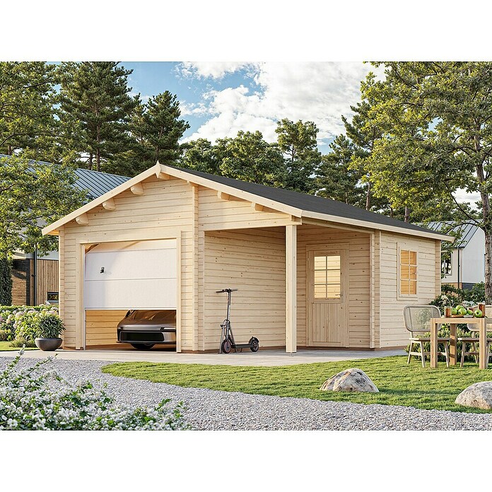 Palmako Garaje Roger con puerta seccional (Medidas ext. (An x Pr): 564 x 601 cm, Madera, Natural, 27,1 m²) | BAUHAUS