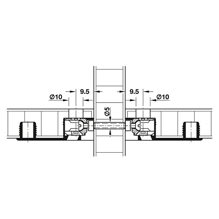 Häfele GewindehülseLänge: 18 mm, Passend für: Holzdicken 24 - 29 mm Front View