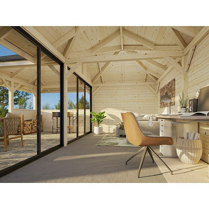 Palmako Caseta de jardín Bianca Set 523 Slide Plus (Medidas ext. (An x Pr): 672 x 672 cm, Madera, Natural) | BAUHAUS