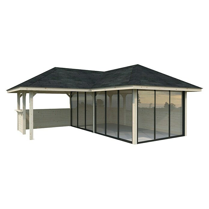 Palmako Caseta de jardín Bianca Set 523 Slide Plus (Medidas ext. (An x Pr): 672 x 672 cm, Madera, Natural) | BAUHAUS