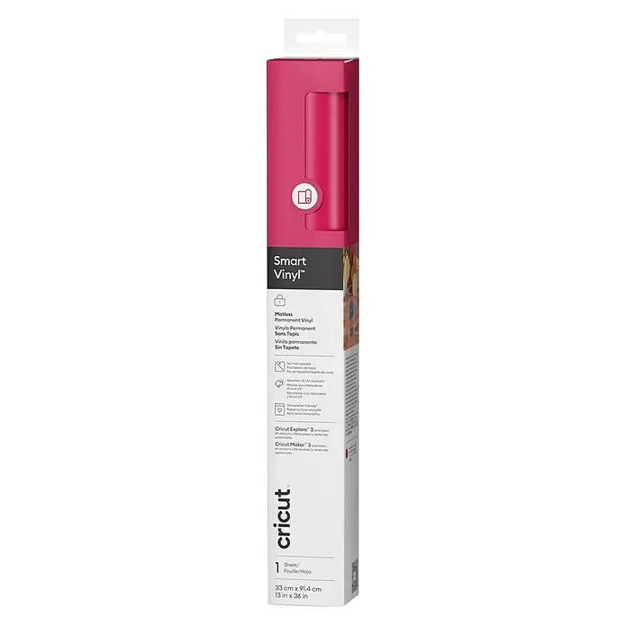 Cricut Vinylfolie Smart Vinyl Permanent - 1 Stk., Party Pink, 91,4 x 33 cm, Selbstklebend - Intelligentes, permanentes Smart Vinyl von Cricut, 33 x 91,4 cm, für Bastelprojekte ohne Schneidematte.