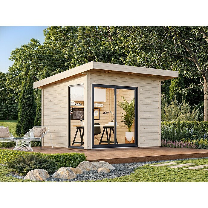 Palmako Caseta de jardín Andrea Slide Plus (Medidas ext. (An x Pr): 340 x 352 cm, Madera, Natural) | BAUHAUS