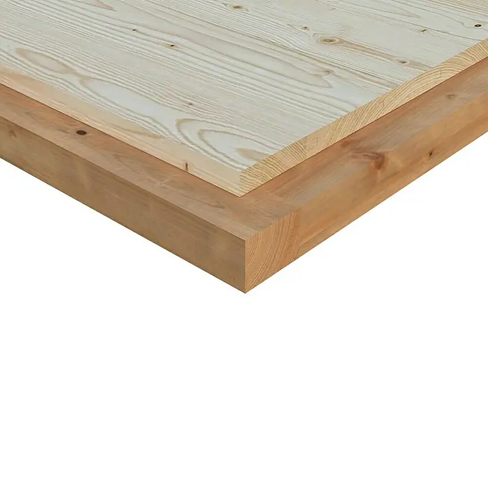 Palmako Caseta de jardín Grace - Medidas ext. (An x Pr): 483 x 497 cm, Madera, Natural - Vista detallada de un panel de madera sobre un marco de madera maciza de color marrón claro. La veta natural de la madera es muy visible.