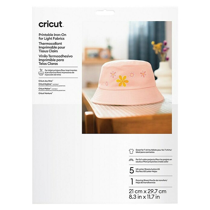 Cricut Aufbügelfolie Bedruckbares Iron-On (29,7 x 21 cm, Passend für: Helle Stoffe, 5 Stk.) | BAUHAUS