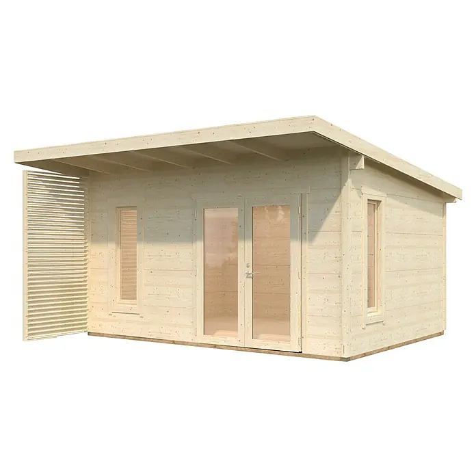 Palmako Caseta de jardín Grace - Medidas ext. (An x Pr): 483 x 497 cm, Madera, Natural - Caseta de jardín de madera con ventanas y puertas dobles, perfecta para el jardín o como espacio habitable adicional. Fabricada en madera clara y diseño moderno.