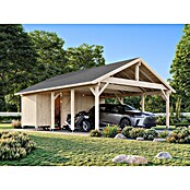 Palmako Carport doble con trastero Classico Robert (Medidas ext. (An x Pr): 600 x 762 cm, Carport doble, Natural) | BAUHAUS