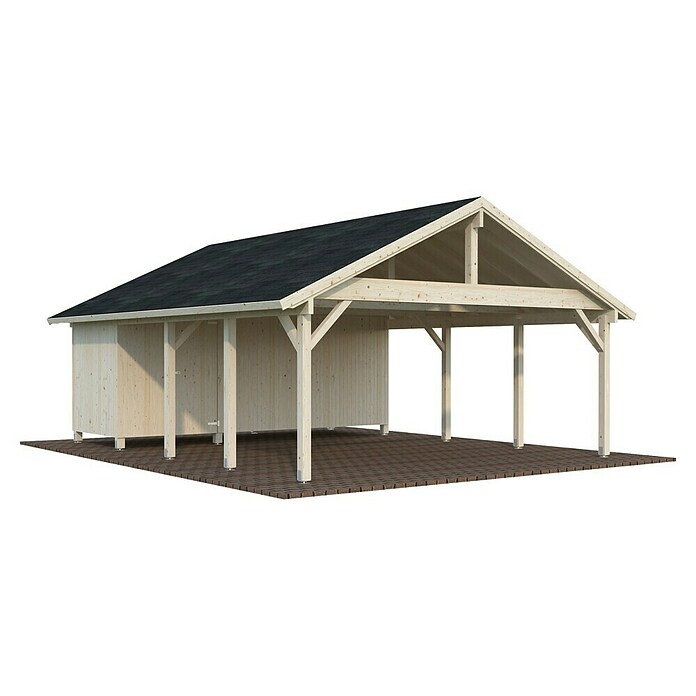 Palmako Carport doble con trastero Classico Robert (Medidas ext. (An x Pr): 600 x 762 cm, Carport doble, Natural) | BAUHAUS