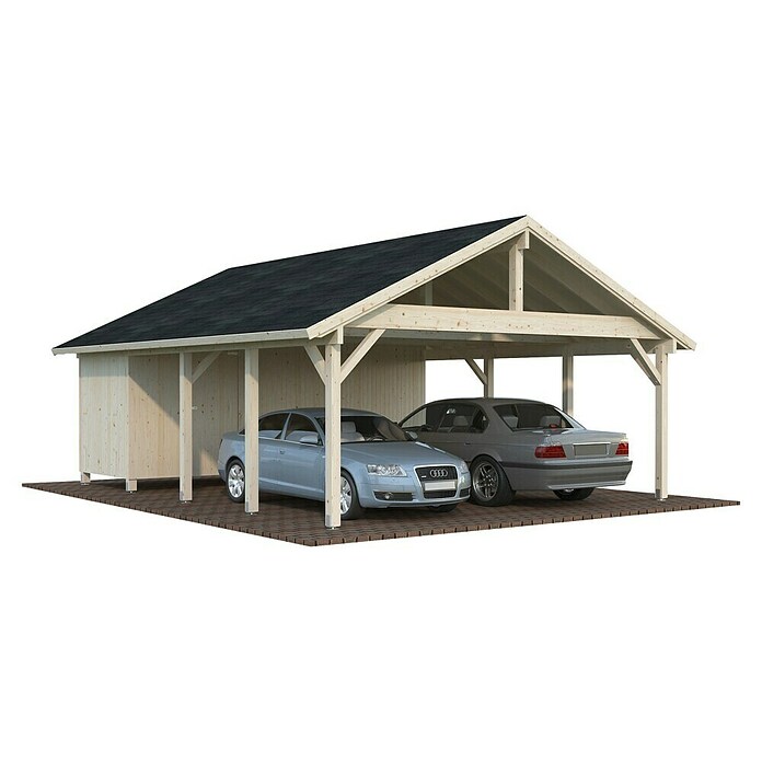 Palmako Carport doble con trastero Classico Robert (Medidas ext. (An x Pr): 600 x 762 cm, Carport doble, Natural) | BAUHAUS