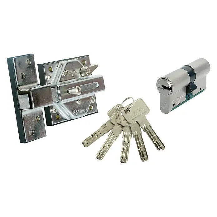 Lince Serie 7930R Cerrojo + cilindro C6 - L x An x Al: 117 x 100 x 28 mm - Juego de cerradura de seguridad Lince con cilindro, cerrojo y llaves para mayor protección. Seguridad fiable para su hogar.