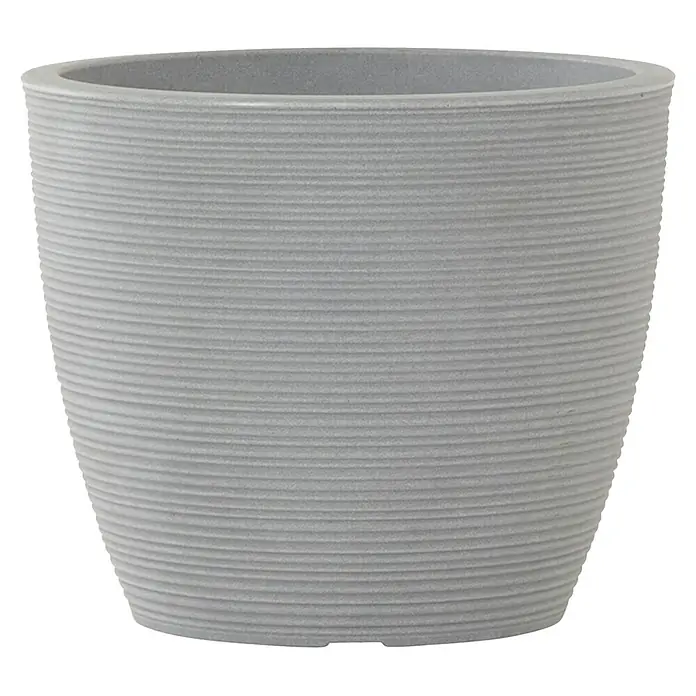 Siena Garden Pflanztopf Sevilla - Außenmaß (Ø x H): 43 x 36 cm, Kunststoff, Grau - Der graue Blumentopf in Zylinderform mit horizontaler Rillenstruktur ist ein schlichtes, aber stilvolles Pflanzgefäß.