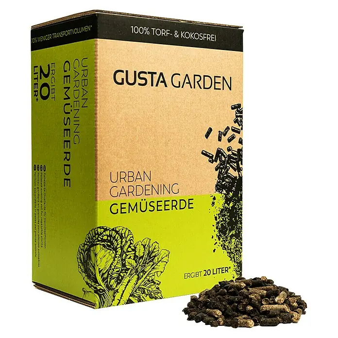 Gusta Garden Anzucht-Set Tomaten-Starter-Set - 5 -tlg., Hellgrau - Produktbild von "Gusta Garden Urban Gardening Gemüseerde". Die torf- und kokosfreie Erde in Pelletform für den Gemüseanbau.