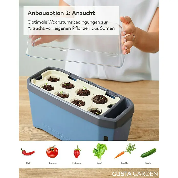 Gusta Garden Anzucht-Set Tomaten-Power - 9 -tlg., Blau - Anzucht-Set für Pflanzen: Optimale Bedingungen für die Aufzucht eigener Pflanzen aus Samen im GUSTA GARDEN.