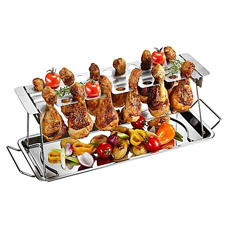 Dick Hähnchenkeulen-Halterung BBQ (Edelstahl, L x B x H: 43,5 x 15,8 x 15,5 cm)