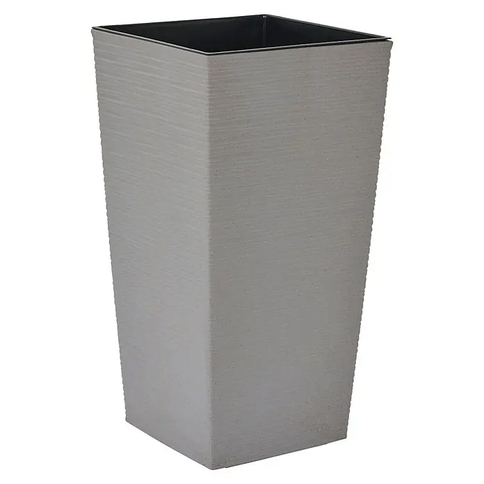 Siena Garden Pflanzsäule eckig Nizza Groove - Außenmaß (L x B x H): 40 x 40 x 41 cm, Kunststoff, Grau - Grauer, quadratischer Pflanzkübel mit horizontaler Textur und Metalleinsatz für den Innen- und Außenbereich.