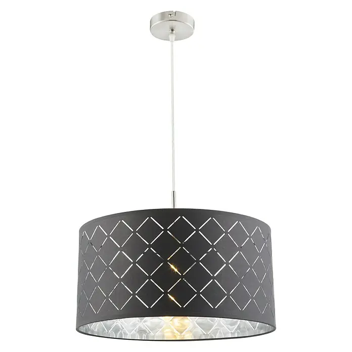 Globo Kidal Pendelleuchte - Grau, Durchmesser: 40 cm, Anzahl Leuchtmittel: 1 Stk. - Elegante Hängeleuchte mit grauem Lampenschirm und einem filigranen Rautenmuster, das ein angenehmes Lichtspiel erzeugt.\n