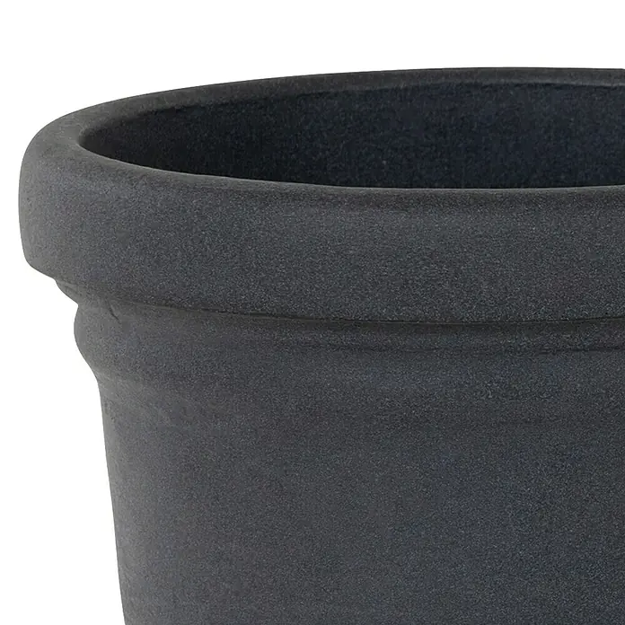 Siena Garden Pflanztopf Norah - Außenmaß (Ø x H): 50 x 38 cm, Kunststoff, Anthrazit - Nahaufnahme eines robusten, anthrazitfarbenen Pflanzgefäßes mit einer markanten Randgestaltung, ideal für Garten und Innenbereich.