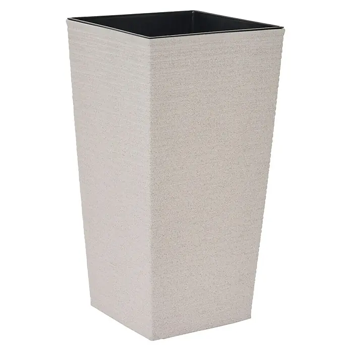 Siena Garden Pflanzsäule eckig Nizza Groove - Außenmaß (L x B x H): 35 x 35 x 68 cm, Kunststoff, Creme Groove - Moderner, beigefarbener, quadratischer Pflanzkübel mit dunkler Innenseite für stilvolle Innenraumbegrünung. Robuste Bauweise für langlebige Nutzung.