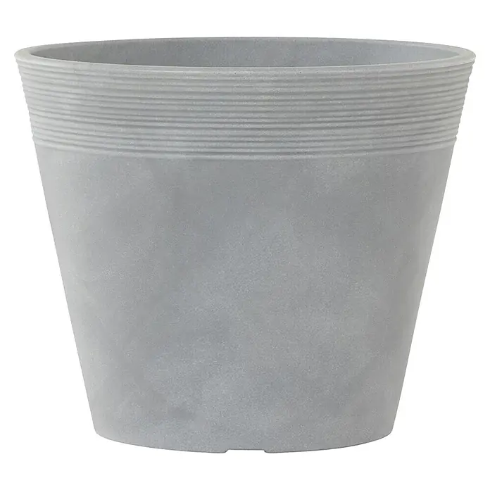 Siena Garden Pflanztopf Malaga - Außenmaß (Ø x H): 58 x 48 cm, Kunststoff, Grau - Nahaufnahme eines modernen grauen Pflanztopfs mit geripptem Design.
