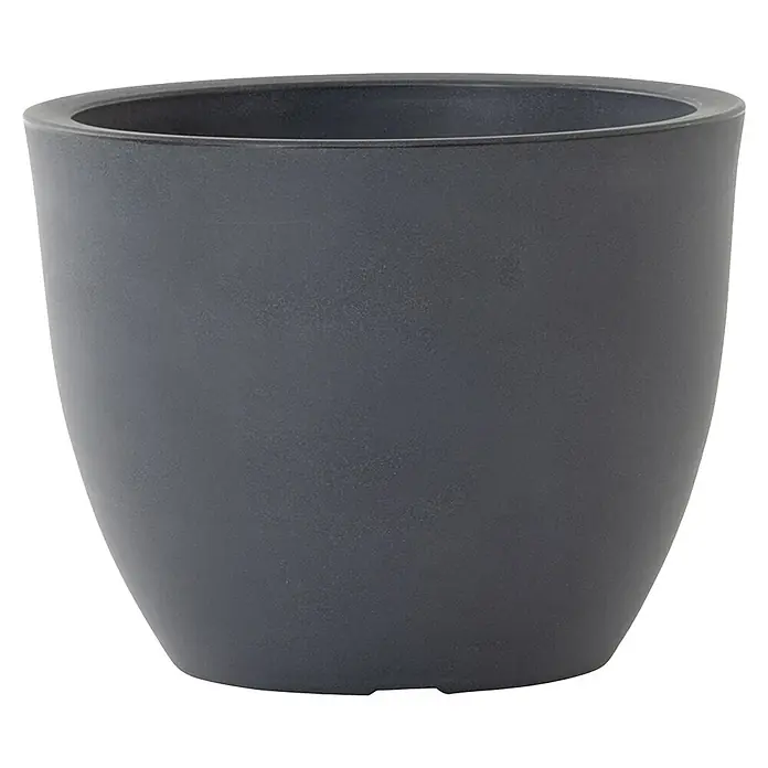 Siena Garden Pflanztopf Bristol - Außenmaß (Ø x H): 50 x 38,4 cm, Kunststoff, Anthrazit - Abgebildeter grauer Pflanztopf. Das Gefäß ist ideal für Zimmerpflanzen und Kräuter, da es ein schlichtes Design hat und sehr robust ist.